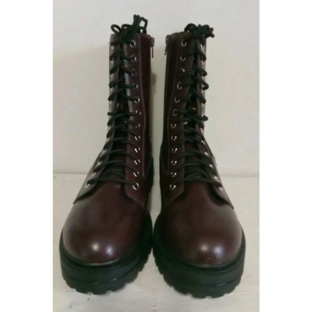 No Boundaries Women's Brown Faux Leather Combat Boot, Size 10, Brown/Black - Picture 2 of 6
